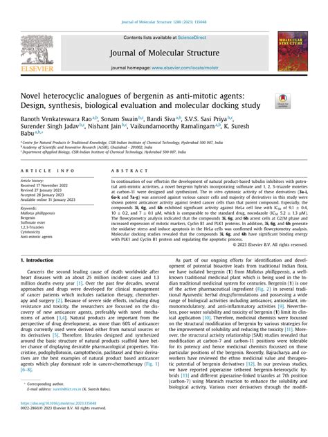 PDF Novel Heterocyclic Analogues Of Bergenin As Anti Mitotic Agents