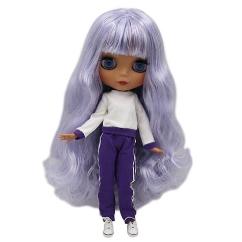 Nude Blythe Doll 12 Inch Joint Body Matte Face Dark Skin Purple Blue Mix Hair EBay