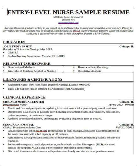 7 Sample New Nurse Resumes Sample Templates Nursing Resume Template Nursing Resume Medical