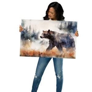 Grizzly Bear Watercolor Painting Wild Animal Art Print Yellowstone ...