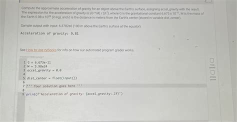 Solved Compute The Approximate Acceleration Of Gravity For