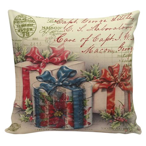 Christmas Pillow Vintage Holiday French Style Burlap Cotton Etsy