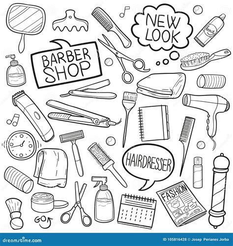 Barber Shop Hairdresser Equipment Traditional Doodle Icons Sketch Hand