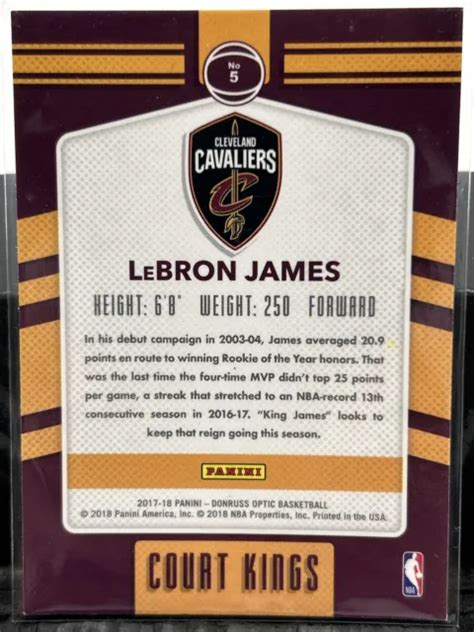 CARTE NBA LEBRON James 2017 18 Donruss Optic Court Kings 5 Cleveland