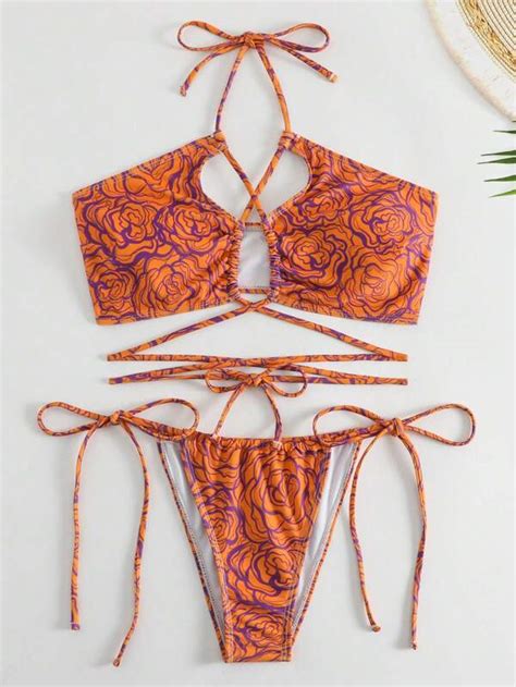 Floral Print Halter Tie Side Bikini Swimsuit Shein Usa