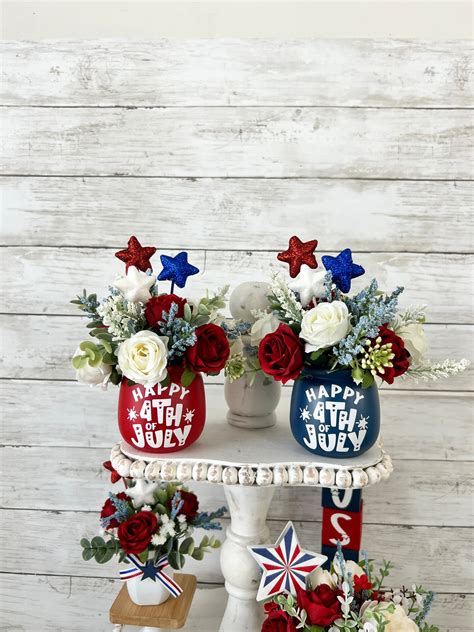 Patriotic Tiered Tray Decor Fourth Of July Tray Patriotic Florals