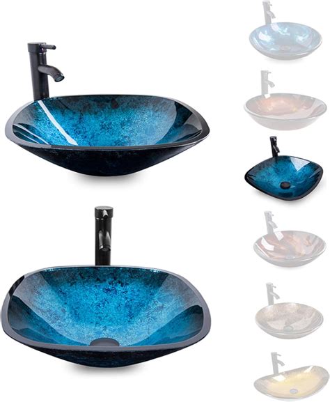 Elecwish Square Artistic Tempered Glass Vessel Sink Combo With Oil