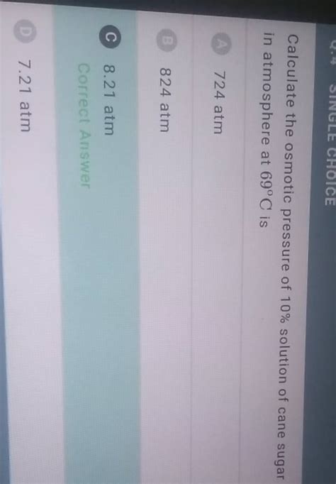 Calculate The Osmotic Pressure Of Solution Of Cane Sugar In Atmospher