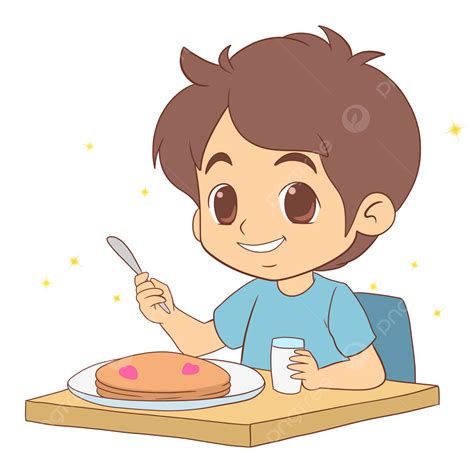 Cartoon Boy Enjoying Lunch