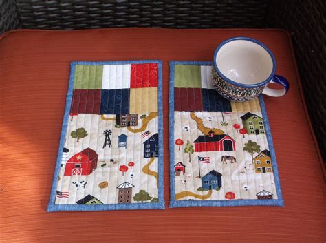 Americana Quilted Mug Rugs Set Of Two Mug Rugs Mug Rugs Etsy Rug Sets