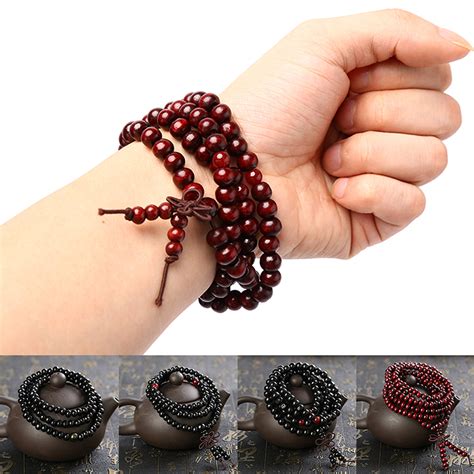 6 8mm Natural Sandalwood Buddhist Buddha Meditation Beads Bracelet For