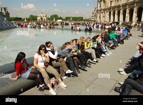 People At Louvre Pyramid Paris France Stock Photo Alamy