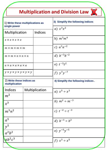 Complete Lesson Multiply And Divide Algebraic Indices Ppt Worksheet And Answers Teaching