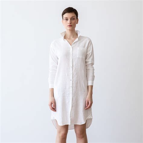 Linen Shirt Dress Various Colors Front Full Length Buttoned Etsy