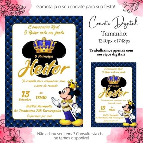 Convite Digital Mickey Realeza Elo Produtos Especiais