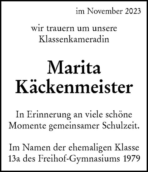 Traueranzeigen von Marita Käckenmeister Südwest Presse Trauer