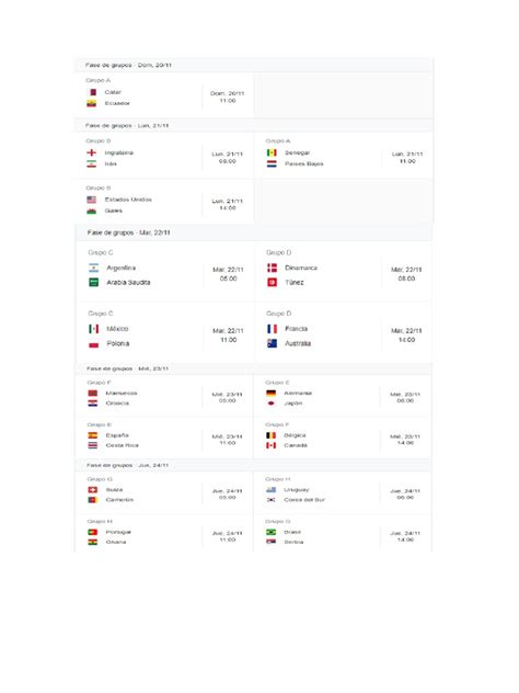 Calendario Fase De Grupos Mundial 2022 Pdf Pdf