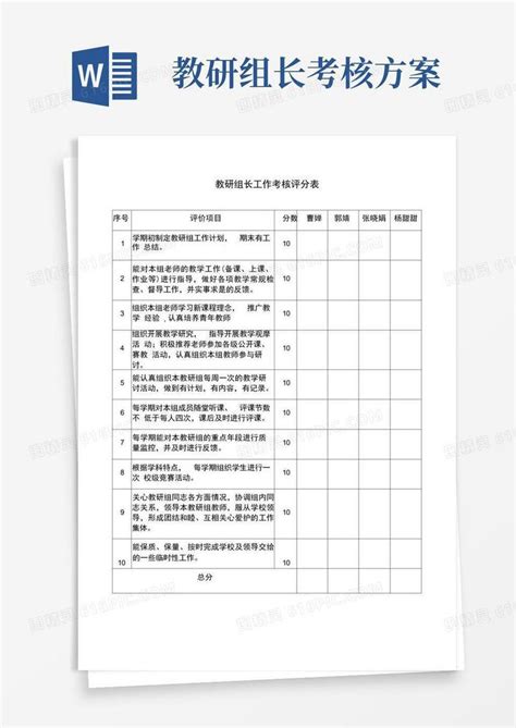 教研组长工作考核评分表word模板免费下载编号vd6apoe9q图精灵