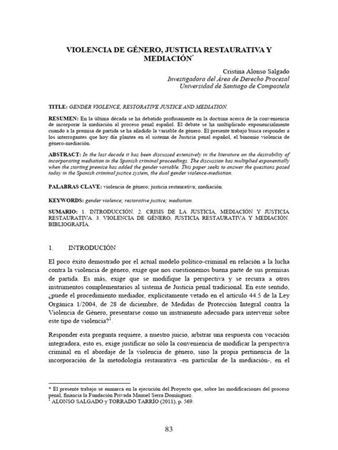 Violencia De GÉnero Justicia Restaurativa Pdf Derecho Penal