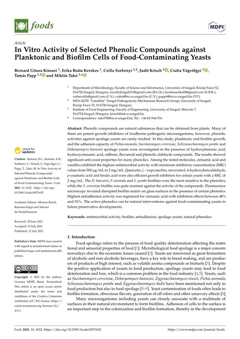 Pdf In Vitro Activity Of Selected Phenolic Compounds Against