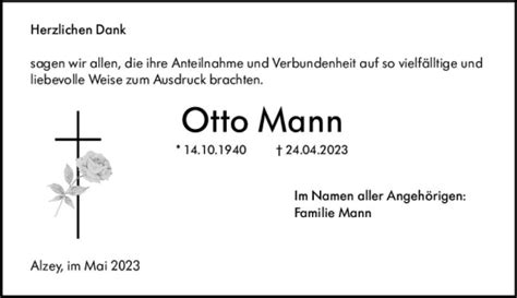 Traueranzeigen Von Otto Mann Vrm Trauer De