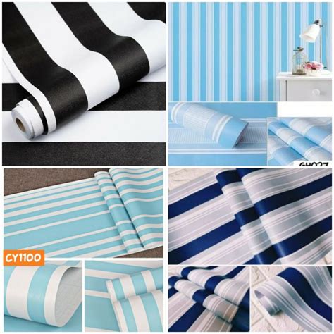 Jual Wallpaper Dinding Garis Salur Stripe Hitam Putih Biru Krem Biru