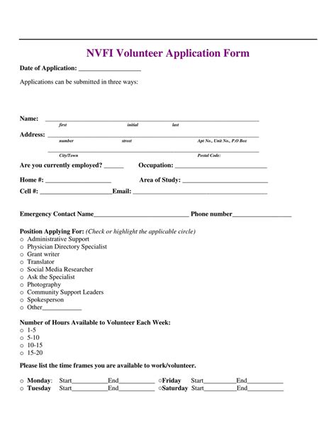 Free Volunteer Application Forms Templates Word Pdf