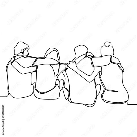 Continuous Line Drawing Of Some Friends Are Hugging And Celebrating As