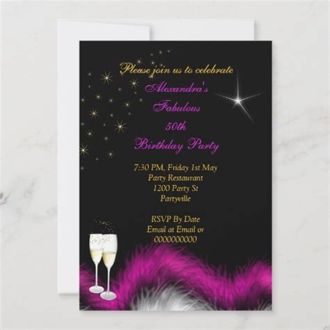 Fabulous 50th Party Glitter Hot Pink Champagne 2 Invitation Zazzle