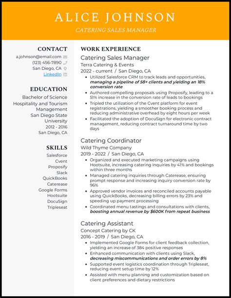 Catering Resume Examples To Win The Job In