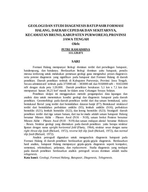 PDF GEOLOGI DAN STUDI DIAGENESIS BATUPASIR FORMASI Eprints Upnyk Ac