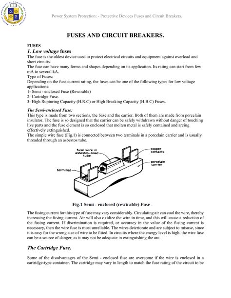 Pdf Power System Protection Protective Devices Fuses And Circuit Breakers Fuses And Circuit