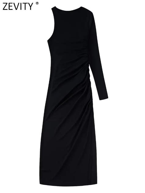 Zevity Vestido Midi Negro Para Mujer Prenda Elegante De Manga Larga