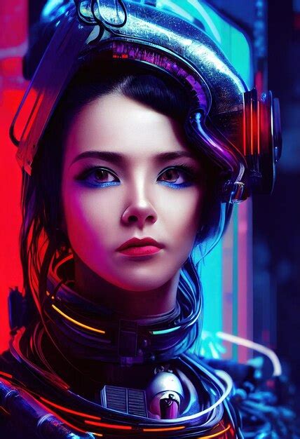 Porträt eines scifi cyberpunk mädchens hightech futuristische frau aus