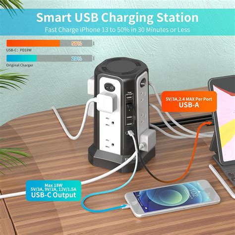 Passus Surge Protector Tower With Usb C Pd W Port Power Strip Tower