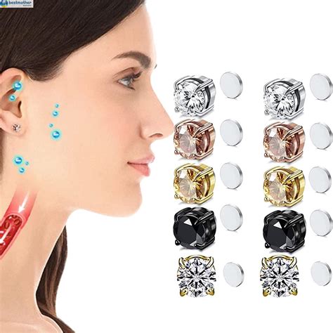 Zircon Magnetic Clip Earrings Ear Clip Earrings Set With 4 Claws