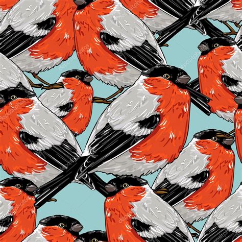 Bullfinch Birds Seamless Pattern Stock Vector Image By Alsoush