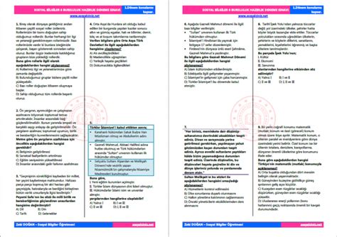 Sosyal Bilgiler 6 Bursluluk Hazırlık Deneme Sınavı Sosyal Bilgiler