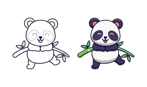 Panda Lindo Jugando Dibujos Animados Para Colorear Páginas Para