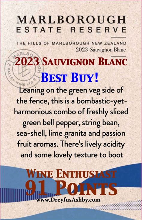 Marlborough Estate Reserve Sauvignon Blanc Dreyfus Ashby Co