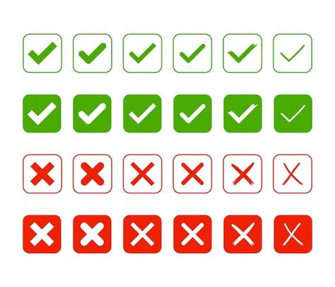 Premium Vector Green Check Mark And Red Cross Icon Set