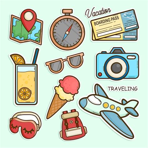 Premium Vector Traveling And Vacation Object Cute Sticker Set