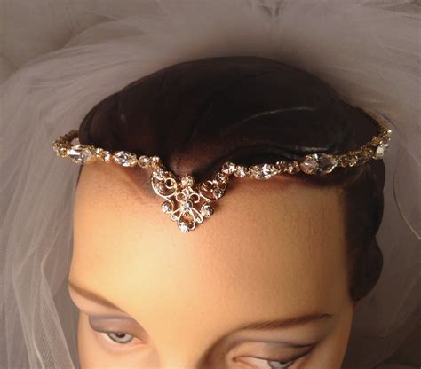 Gold Plated Bridal Forehead Band Bridal Headband Etsy