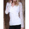 Long Sleeve Plunging Neck See Through Lace Women S T Shirt WHITE M In