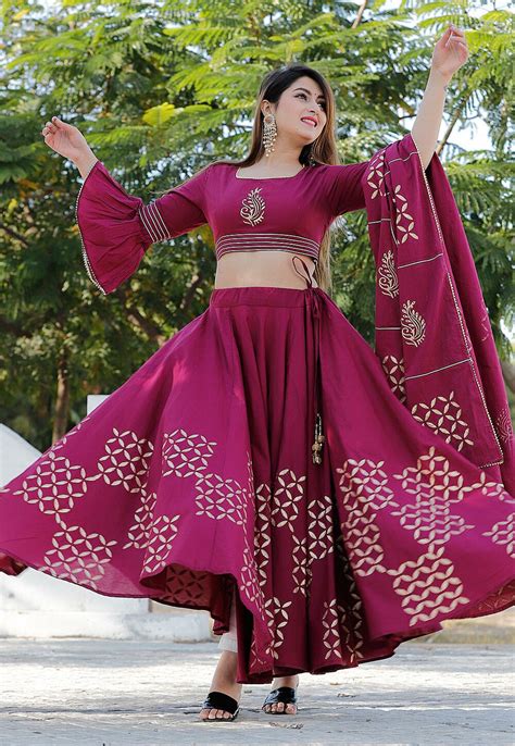 Buy Hand Block Printed Cotton Lehenga In Magenta Online Lev Utsav