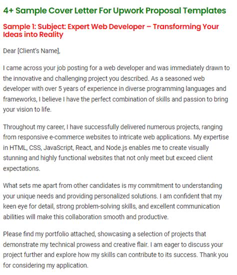 Sample Cover Letter For Upwork Proposal Templates