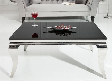 Table basse salon design Acier Argent Inox Verre trempé baroque moderne