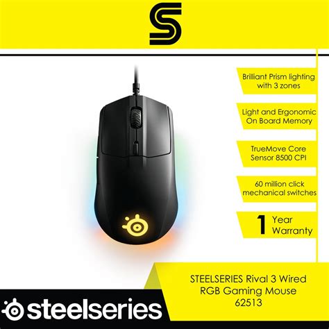 Steelseries Rival 3 Rgb Gaming Mouse 62513 Shopee Malaysia