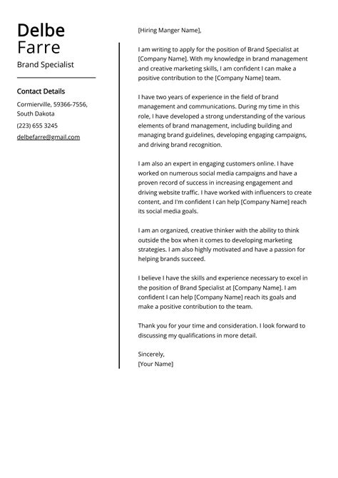 Brand Specialist Cover Letter Example Free Guide