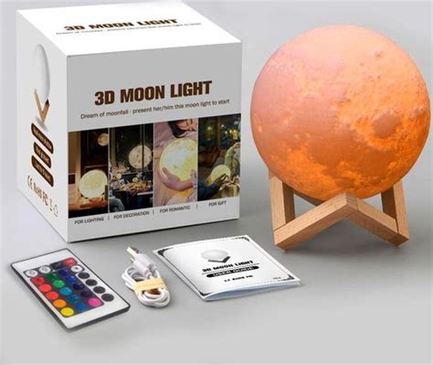 OBS Maan Lamp 3D Print LED Moon Lamp Met 16 Kleuren Incl